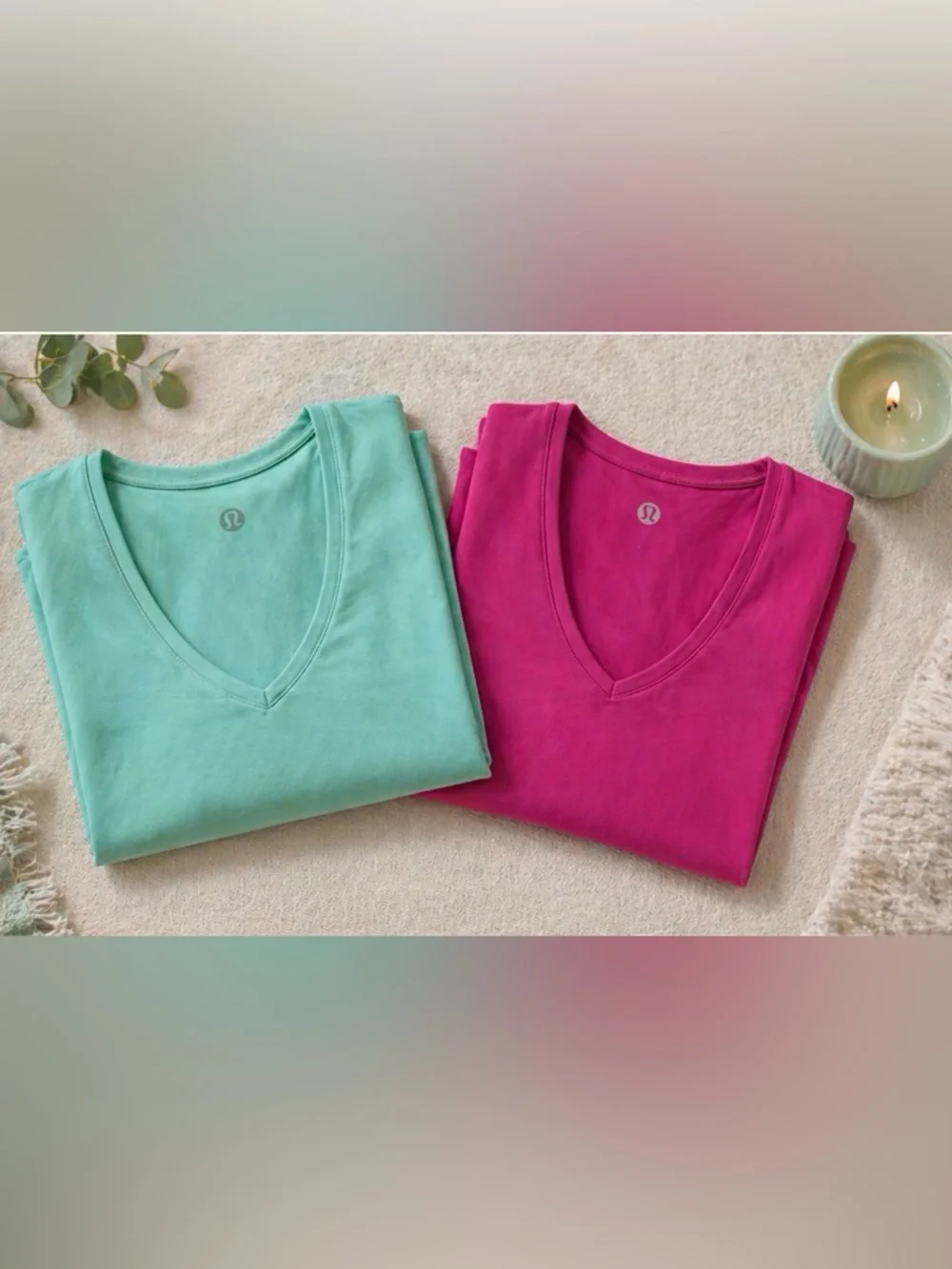 lululemon athletica V-Neck Short Sleeve Crop Top bundle in Fuchsia and Mint